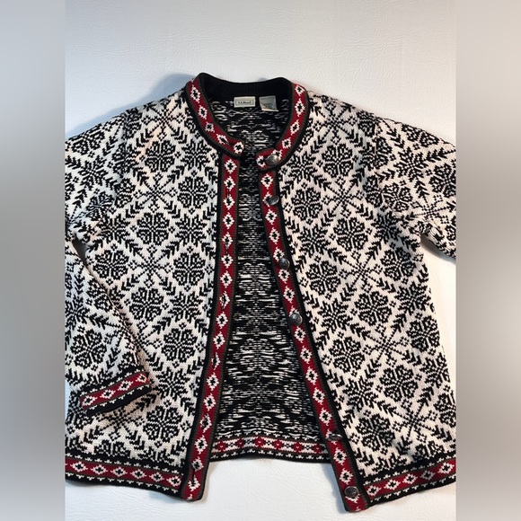 LL Bean Vintage Nordic Snowflake Pattern Cardigan Cotton Medium - Picture 1 of 9